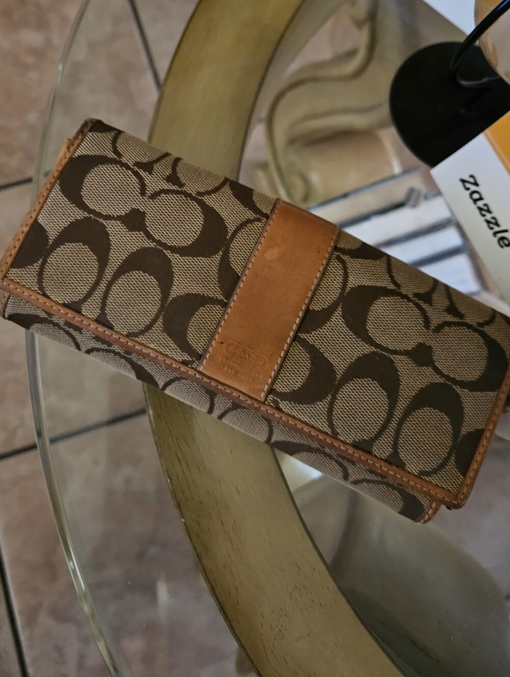 Coach Tan Genuine Leather Stripe Signature Canvas Full-size Wallet